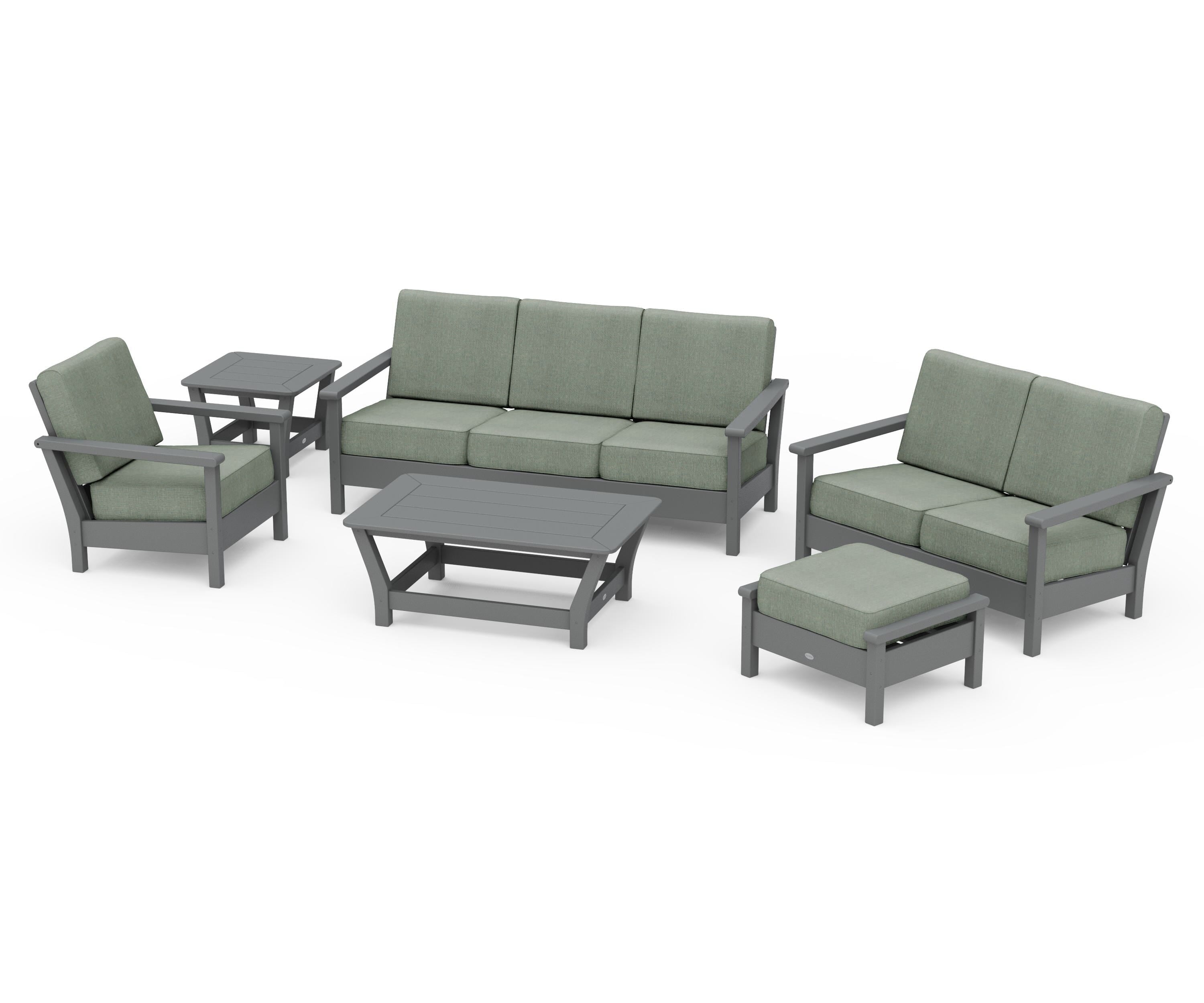 POLYWOOD® Harbour 6-Piece Outdoor Living Set in Slate Grey / Cast Sage
