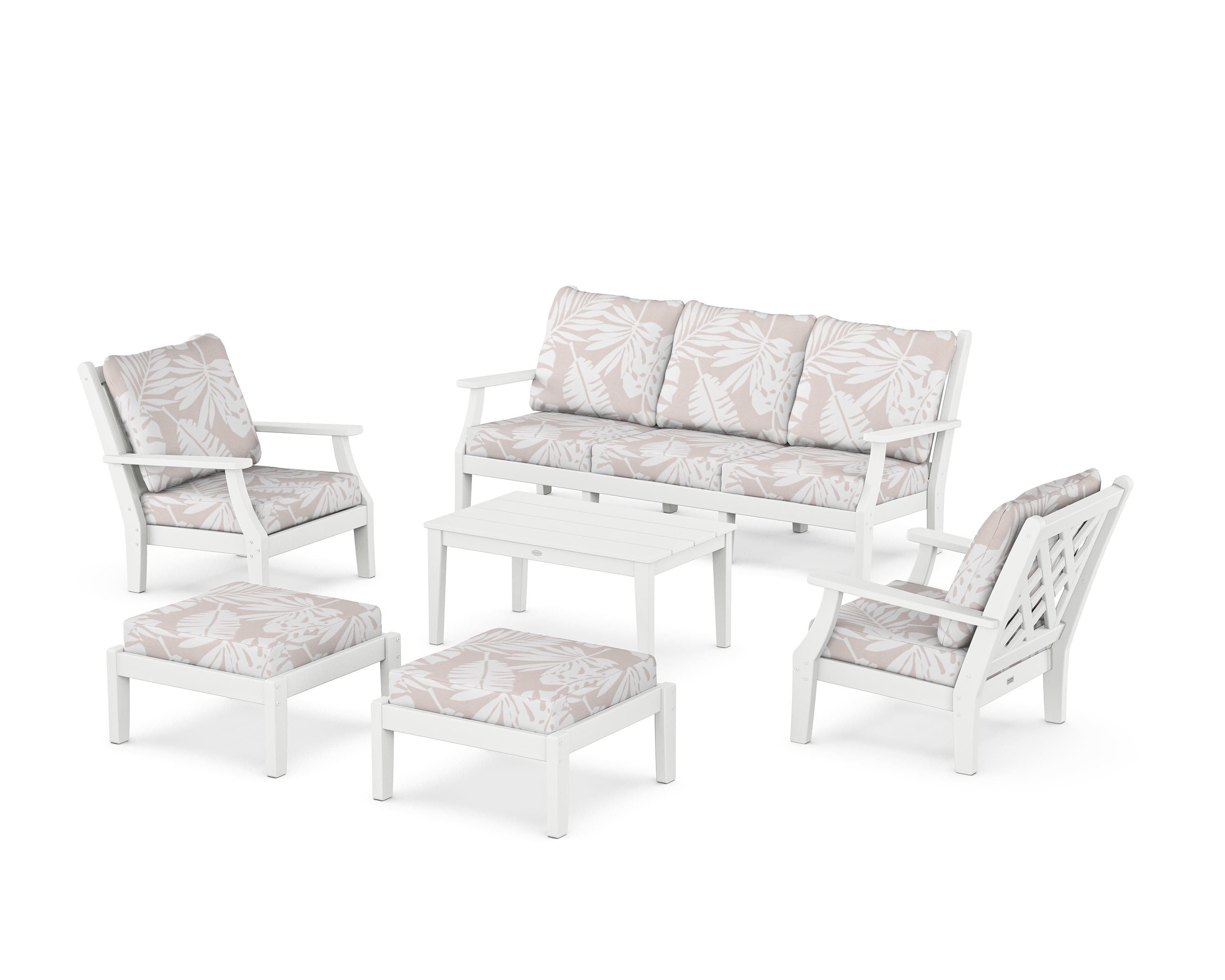 Country Living Wovendale 6-Piece Lounge Sofa Set in White / Leaf Dune Burlap
