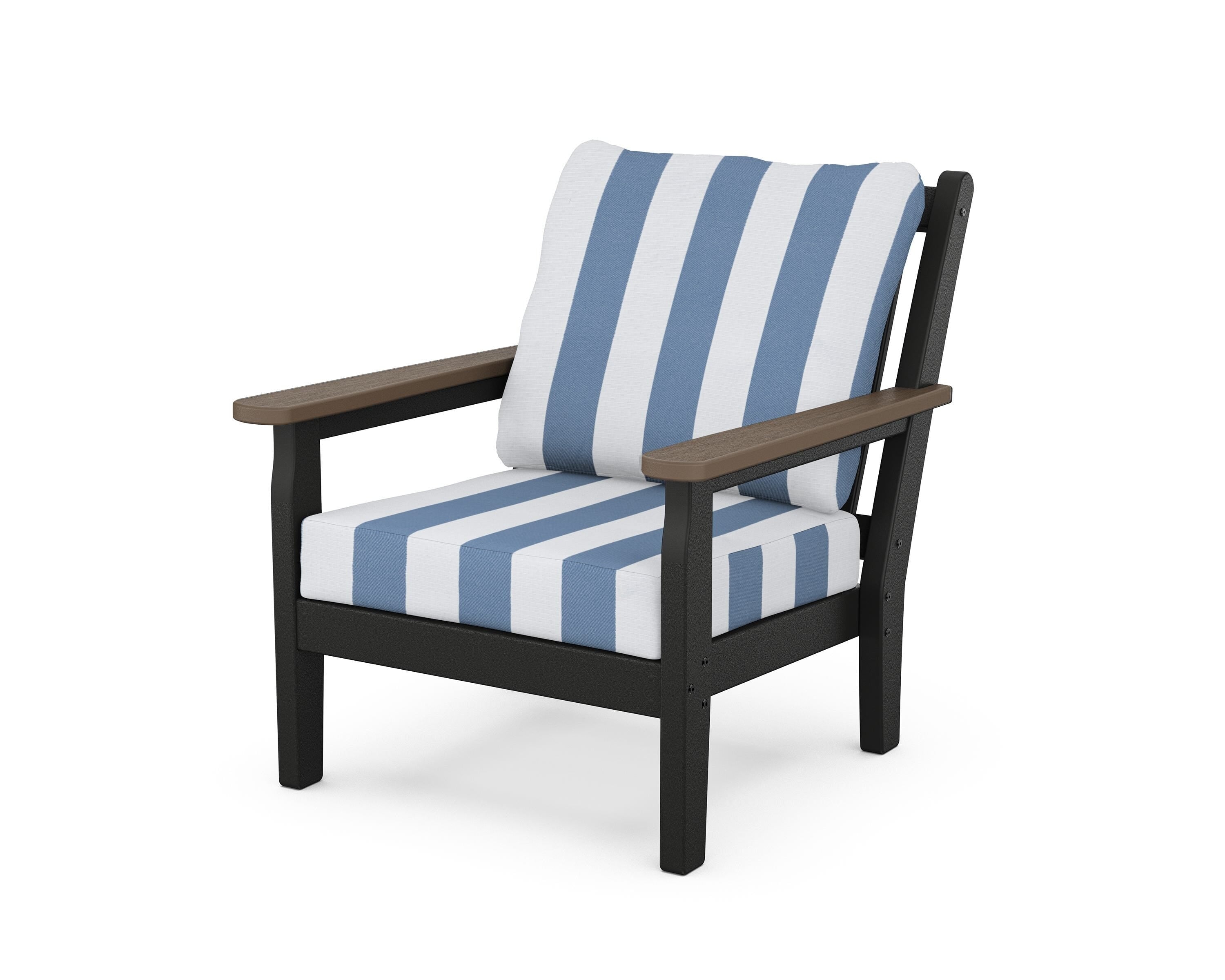 POLYWOOD® Chippendale Deep Seating Chair in Black / Kona / Cabana Stripe Sky Blue