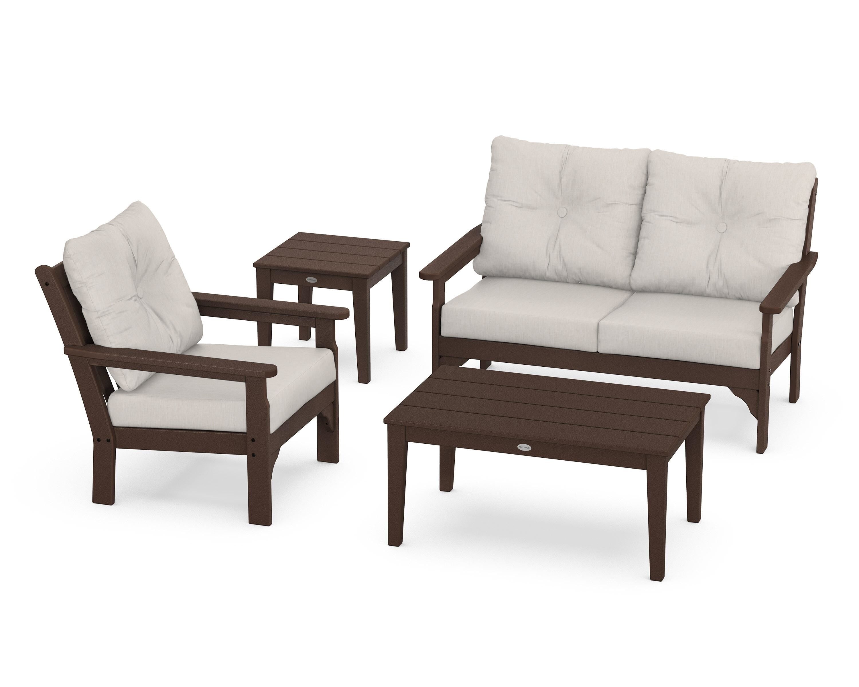 POLYWOOD® Vineyard 4-Piece Deep Seating Set in Mahogany / Cast Ash