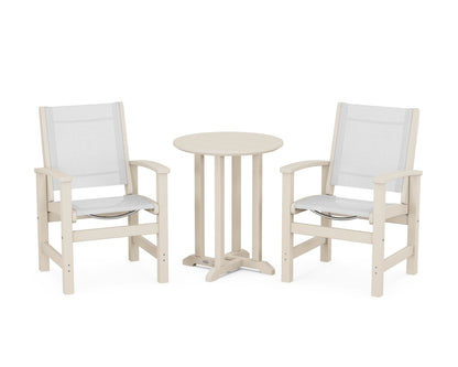 POLYWOOD® Coastal 3-Piece Round Bistro Dining Set in Sand / White Sling