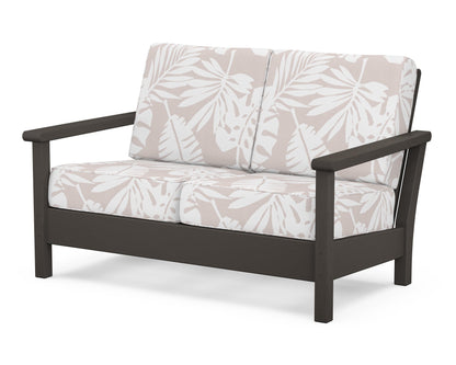 POLYWOOD® Harbour Deep Seating Loveseat in Vintage Coffee / Leaf Dune Burlap