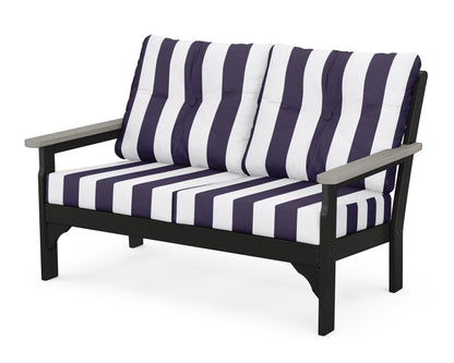 POLYWOOD® Vineyard Deep Seating Loveseat in Black / Driftwood / Cabana Stripe Navy