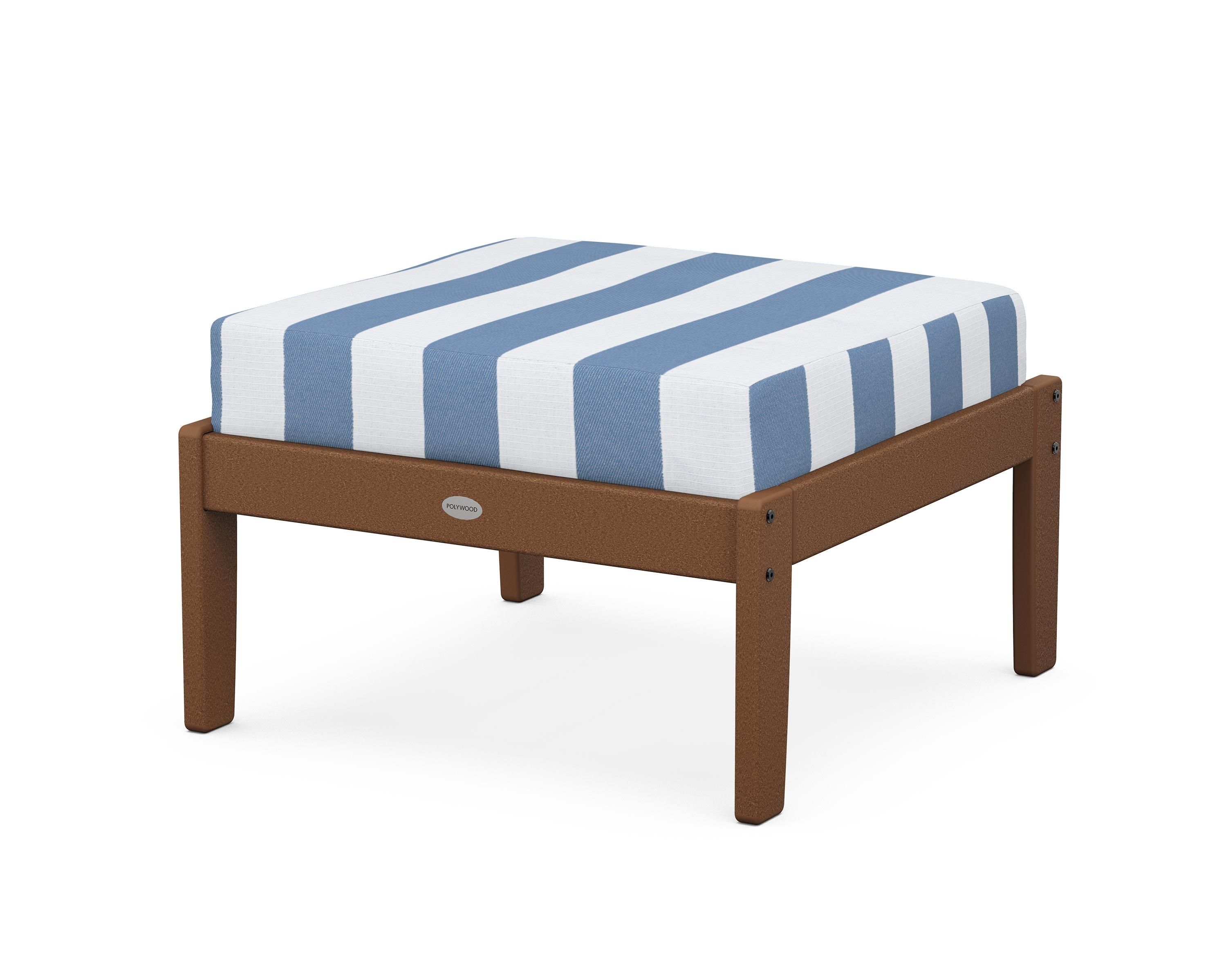 POLYWOOD® Braxton Deep Seating Ottoman in Teak / Cabana Stripe Sky Blue