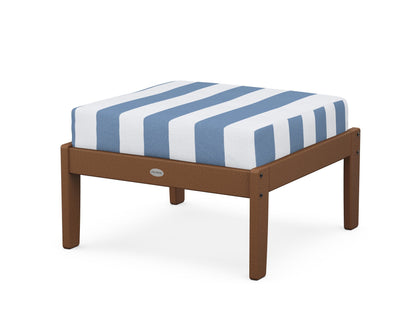 POLYWOOD® Braxton Deep Seating Ottoman in Teak / Cabana Stripe Sky Blue