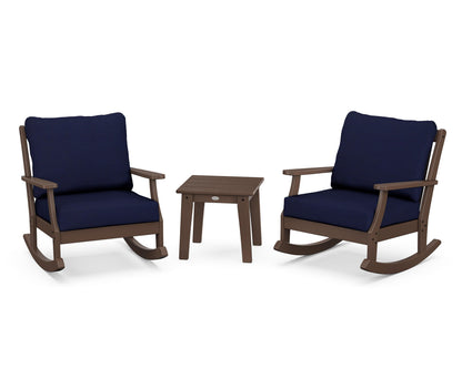 POLYWOOD® Braxton 3-Piece Deep Seating Rocker Set in Mahogany / Navy
