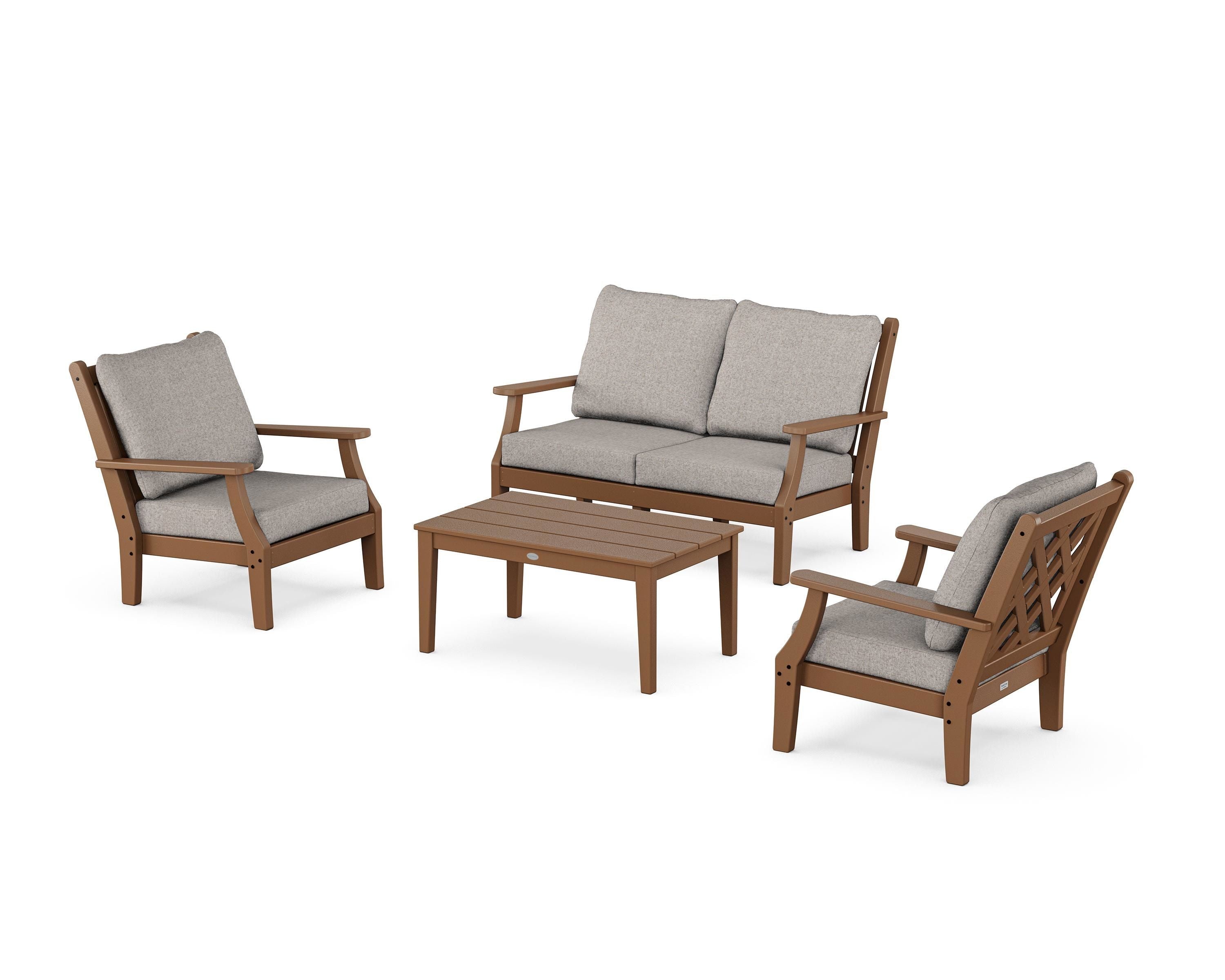 Country Living Wovendale 4-Piece Deep Seating Set with Loveseat in Teak / Weathered Tweed
