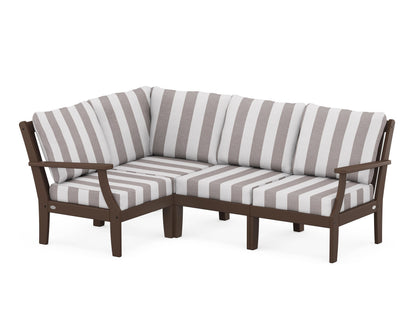 POLYWOOD® Braxton Modular 4-Piece Deep Seating Set in Mahogany / Cabana Stripe Grey Mist