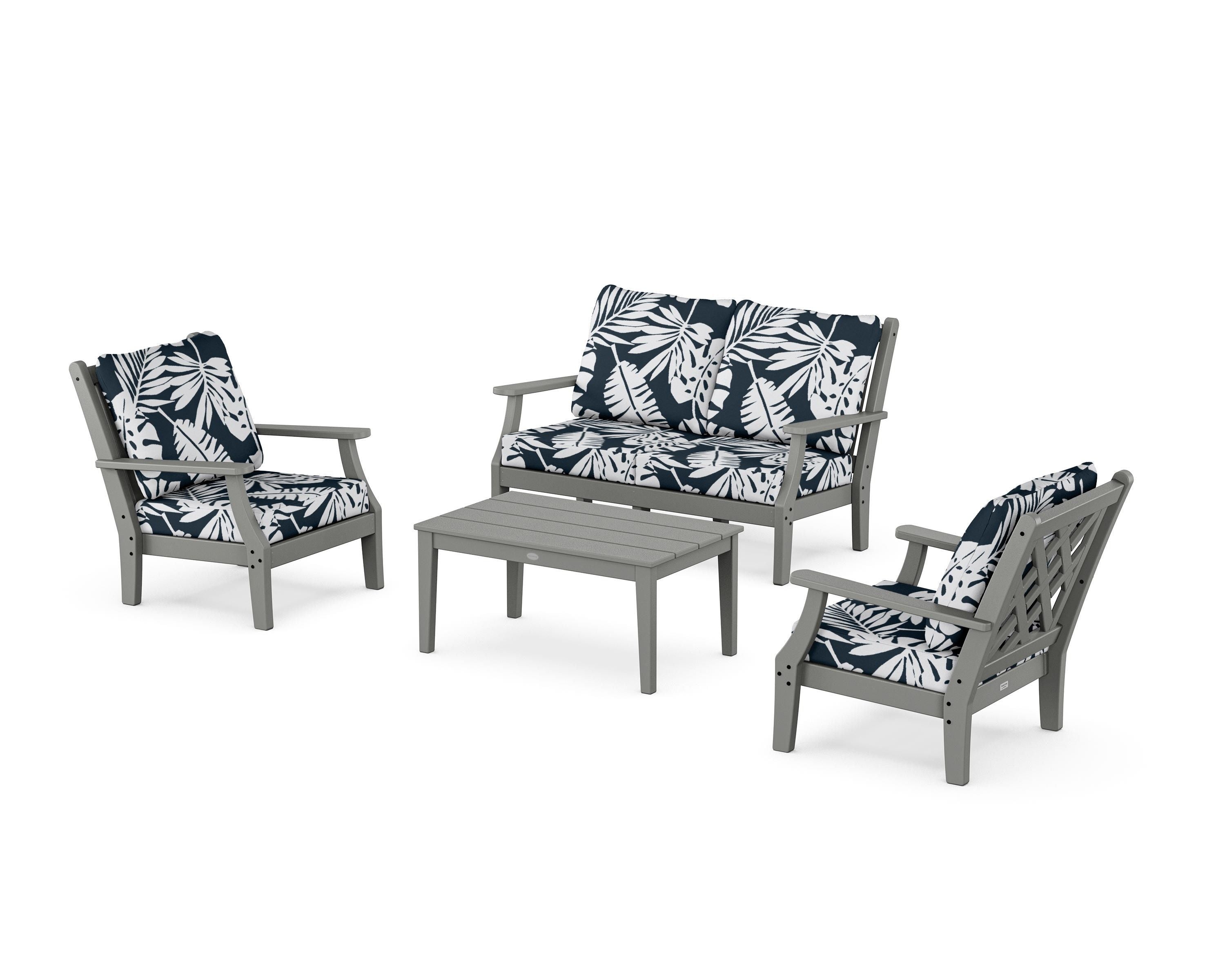 Country Living Wovendale 4-Piece Deep Seating Set with Loveseat in Slate Grey / Leaf Marine Indigo