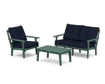 POLYWOOD® Prairie 3-Piece Deep Seating Set with Loveseat in Green / Marine Indigo