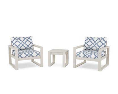 POLYWOOD® EDGE Sectional 3-Piece Deep Seating Set in Sand / Trellis Sky Blue