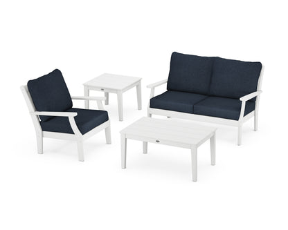POLYWOOD® Braxton 4-Piece Deep Seating Set in White / Marine Indigo
