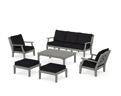 Martha Stewart by POLYWOOD® Chinoiserie 6-Piece Lounge Sofa Set in Slate Grey / Midnight Linen