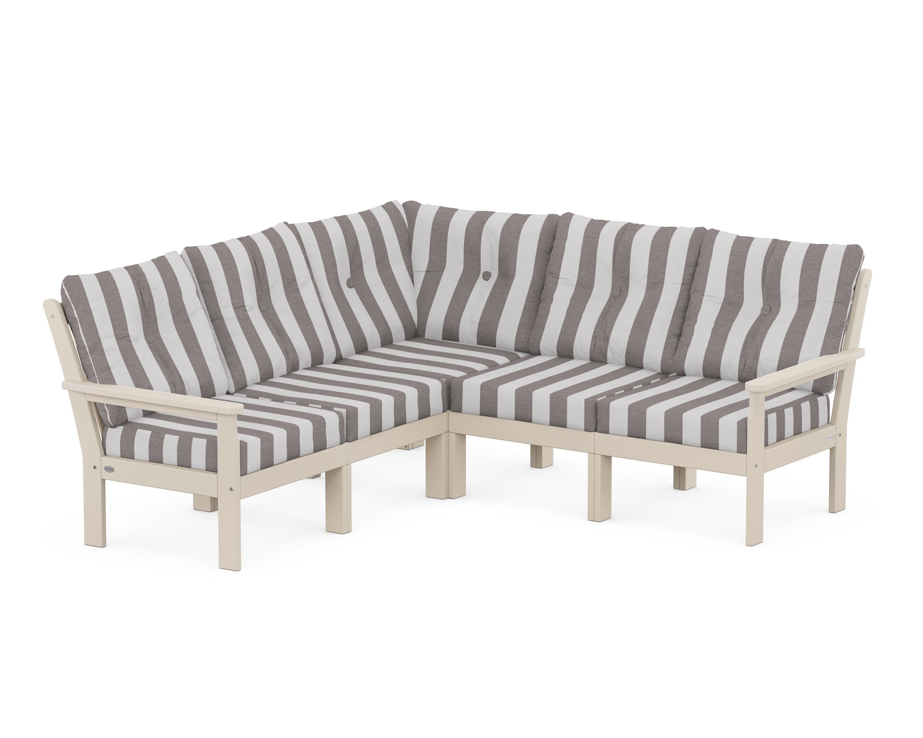 POLYWOOD® Vineyard 5-Piece Sectional in Sand / Cabana Stripe Grey Mist