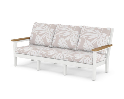 POLYWOOD® Chippendale Deep Seating Sofa in White / Natural / Leaf Dune Burlap