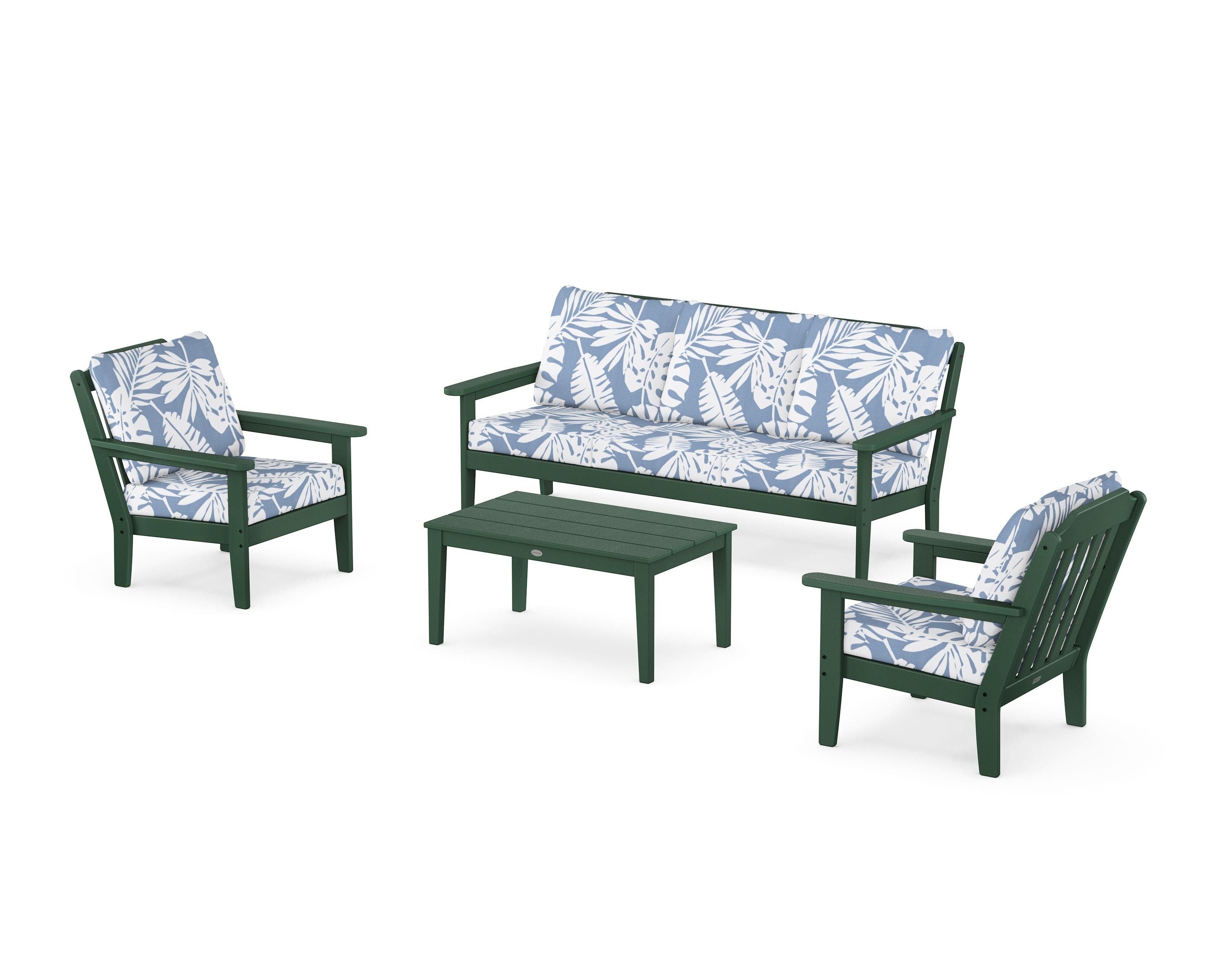 Country Living Cottage 4-Piece Deep Seating Set with Sofa in Green / Leaf Sky Blue