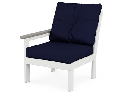 POLYWOOD® Vineyard Modular Left Arm Chair in White / Driftwood / Navy