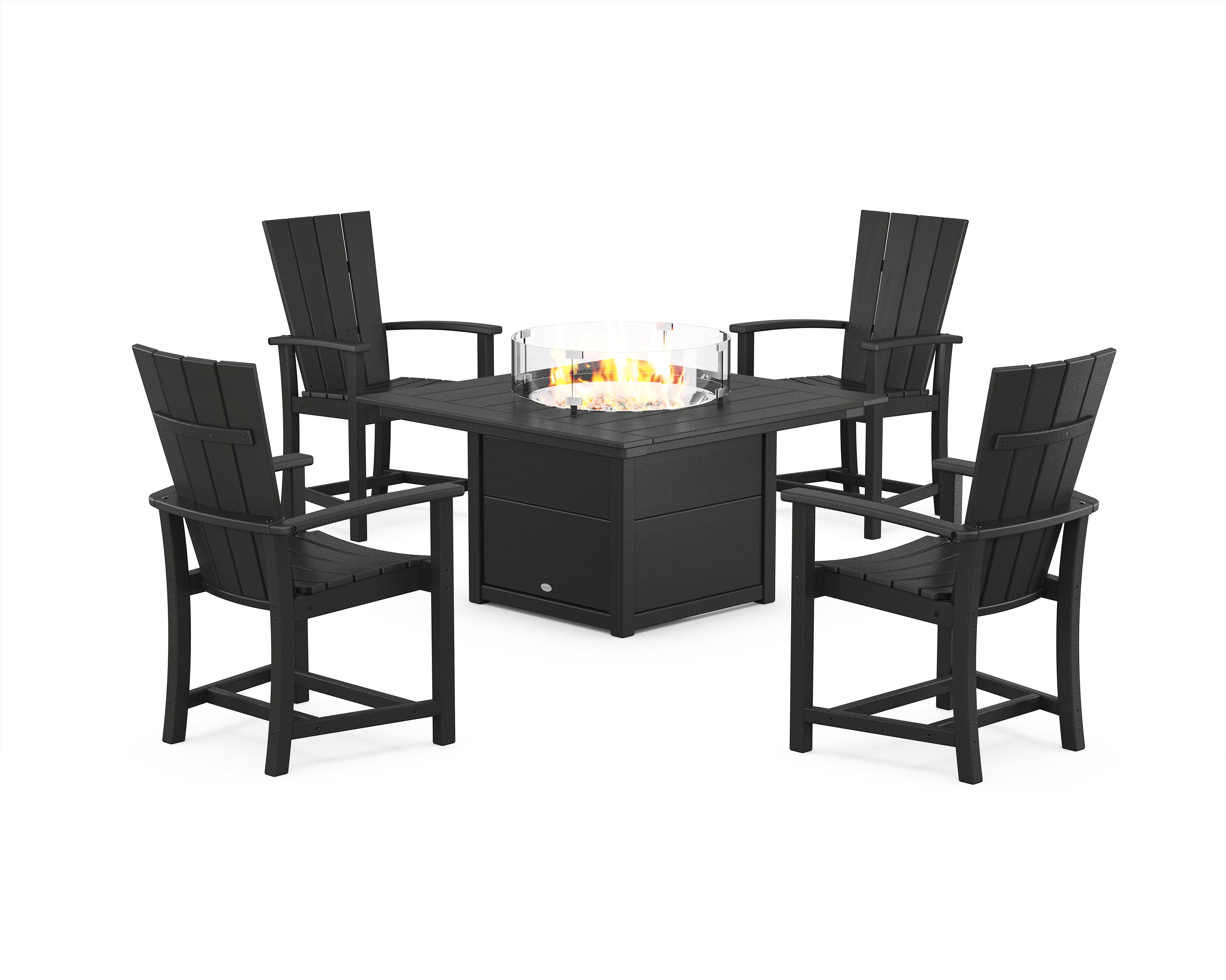 POLYWOOD® Quattro 4-Piece Upright Adirondack Conversation Set with Fire Pit Table in Black