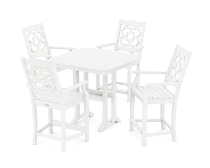Martha Stewart by POLYWOOD® Chinoiserie 5-Piece Counter Set with Trestle Legs in White