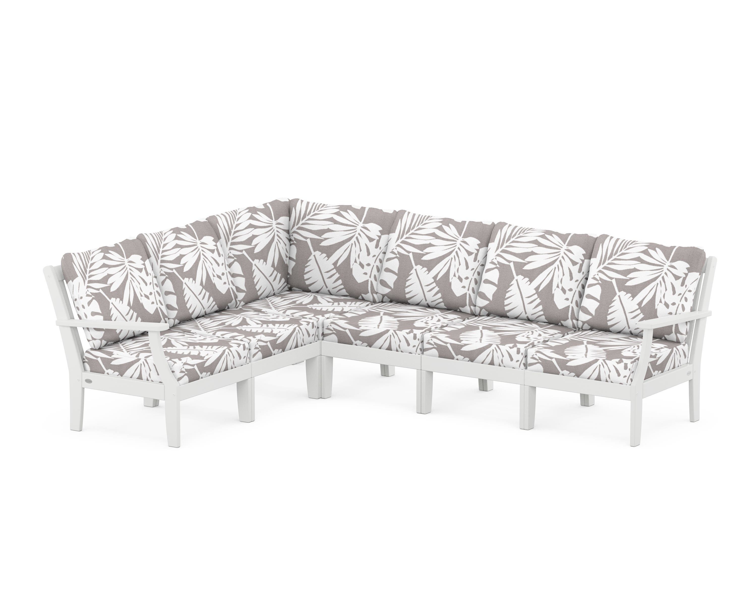 POLYWOOD® Braxton Modular 6-Piece Deep Seating Set in White / Leaf Grey Mist