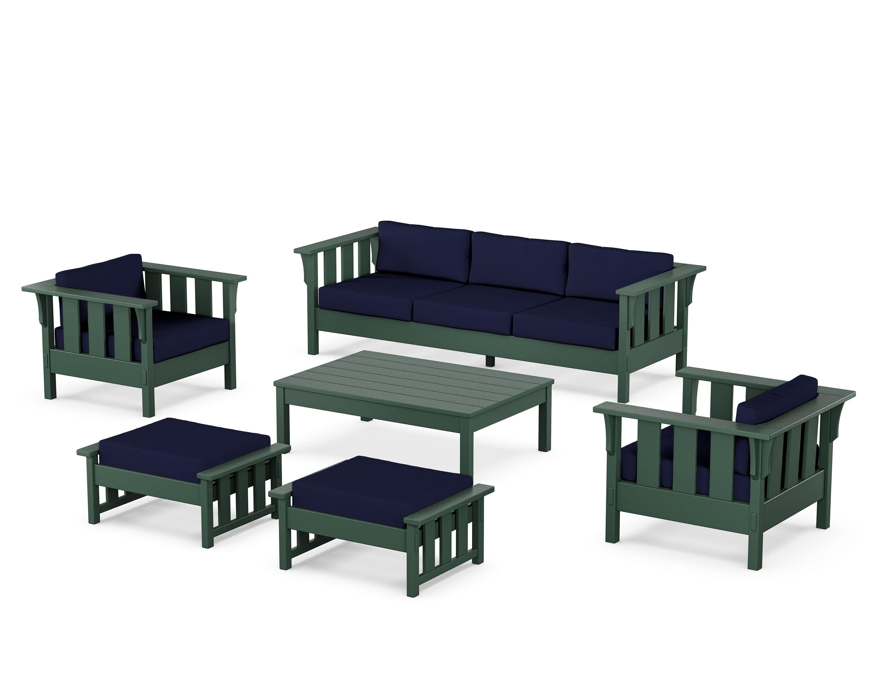Martha Stewart by POLYWOOD® Acadia 6-Piece Lounge Sofa Set in Green / Navy
