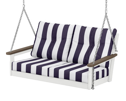 POLYWOOD® Vineyard Deep Seating Swing in White / Kona / Cabana Stripe Navy