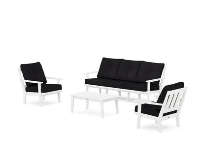 POLYWOOD® Oxford 4-Piece Deep Seating Set with Sofa in White / Midnight Linen