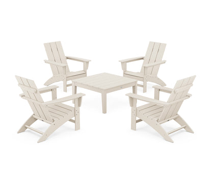 POLYWOOD® 5-Piece Modern Adirondack Chair Conversation Set with 36" Conversation Table in Sand