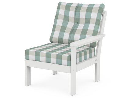 POLYWOOD® Vineyard Modular Right Arm Chair in White / Buffalo Plaid Glacier Spa