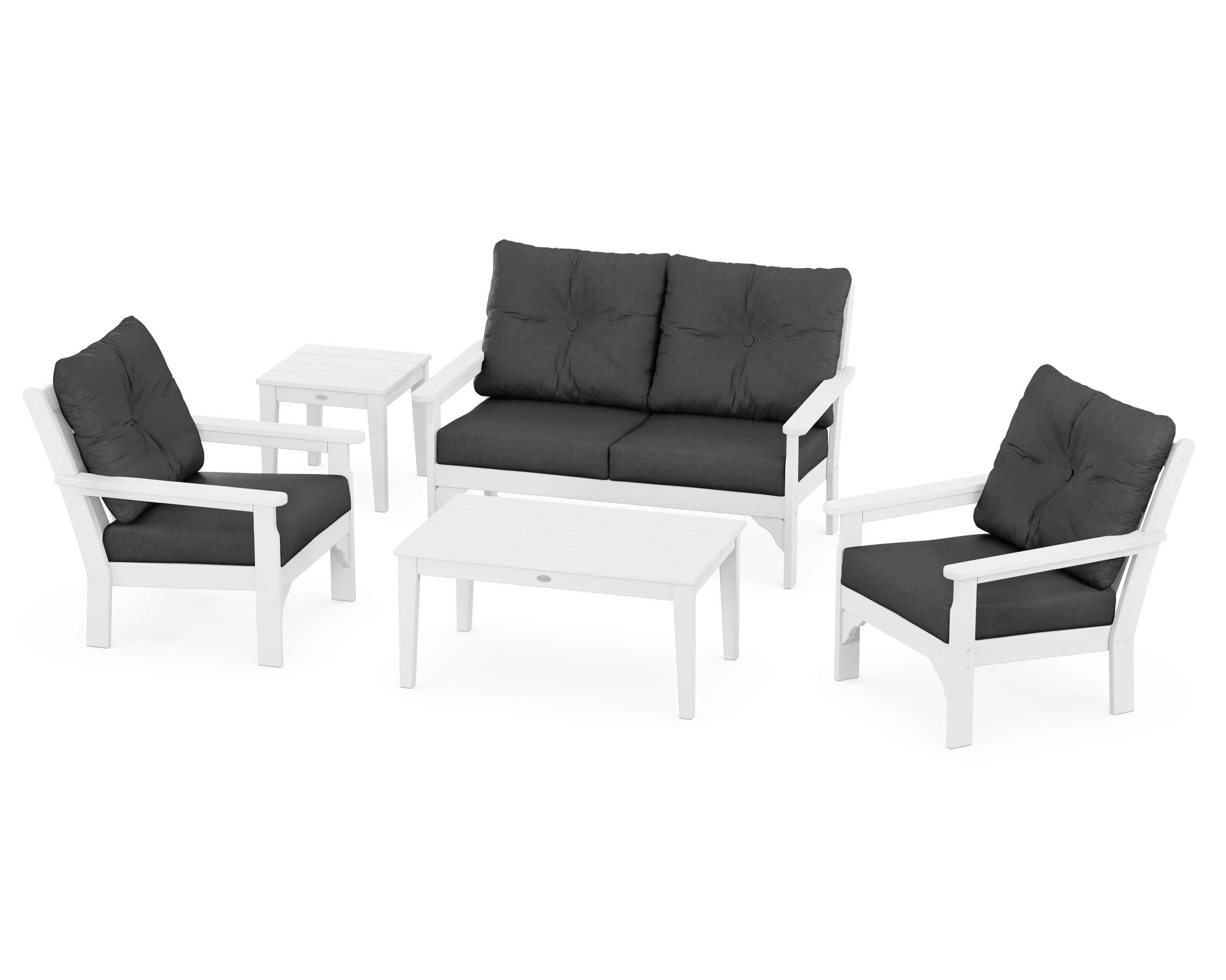 POLYWOOD® Vineyard 5-Piece Deep Seating Set in White / Spectrum Carbon