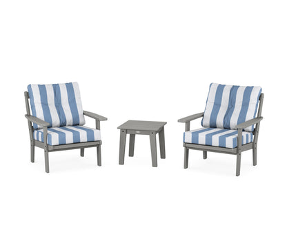 POLYWOOD® Prairie 3-Piece Deep Seating Set in Slate Grey / Cabana Stripe Sky Blue