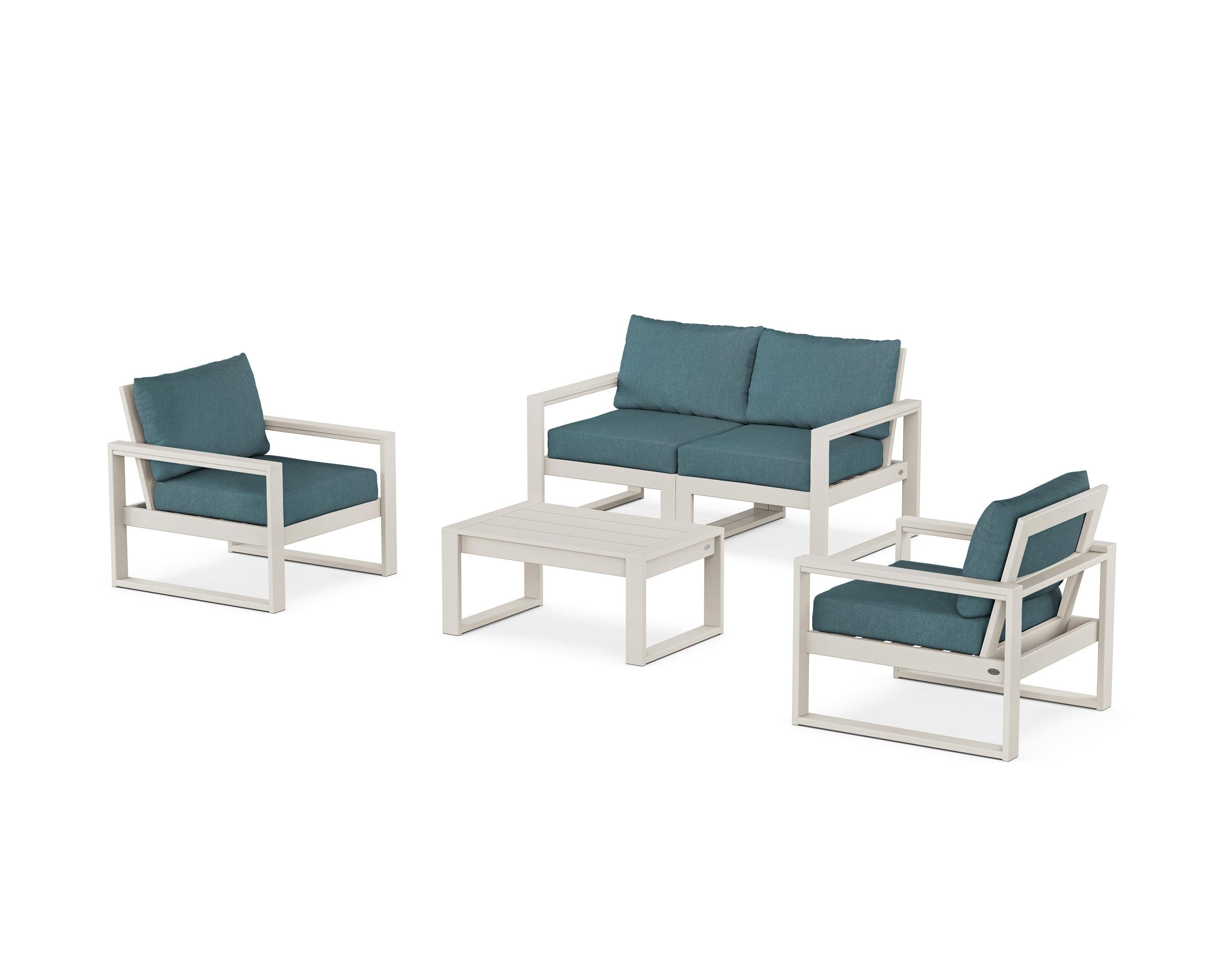 POLYWOOD® EDGE Sectional 4-Piece Deep Seating Set with Loveseat in Sand / Ocean Teal