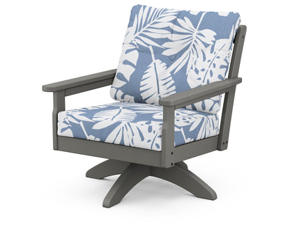 POLYWOOD® Vineyard Deep Seating Swivel Chair in Slate Grey / Leaf Sky Blue