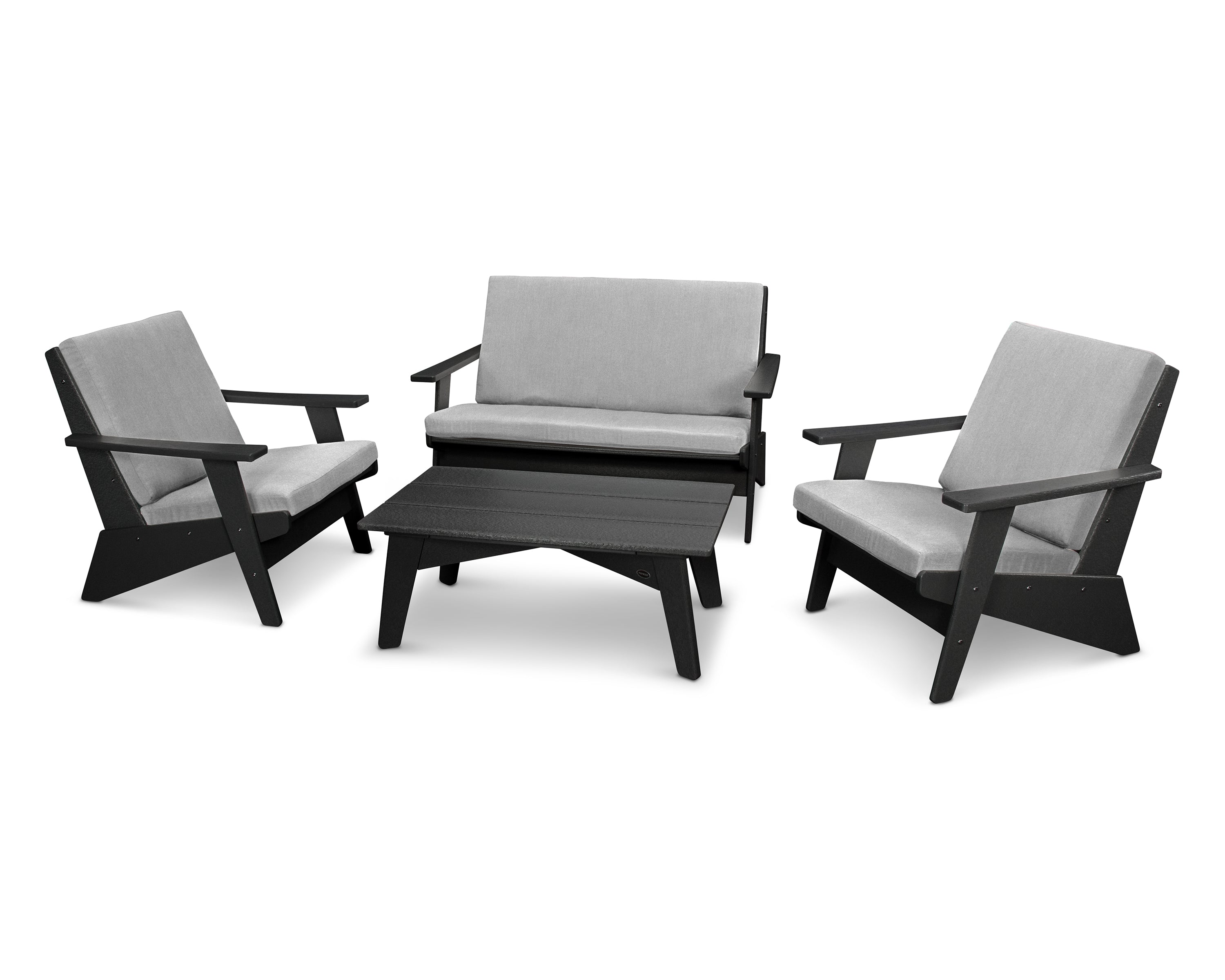 POLYWOOD® Riviera Modern Lounge 4-Piece Set in Black / Granite