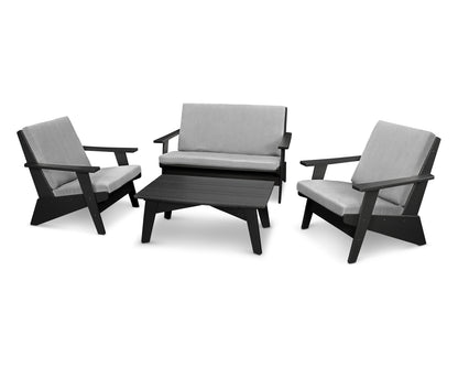 POLYWOOD® Riviera Modern Lounge 4-Piece Set in Black / Granite