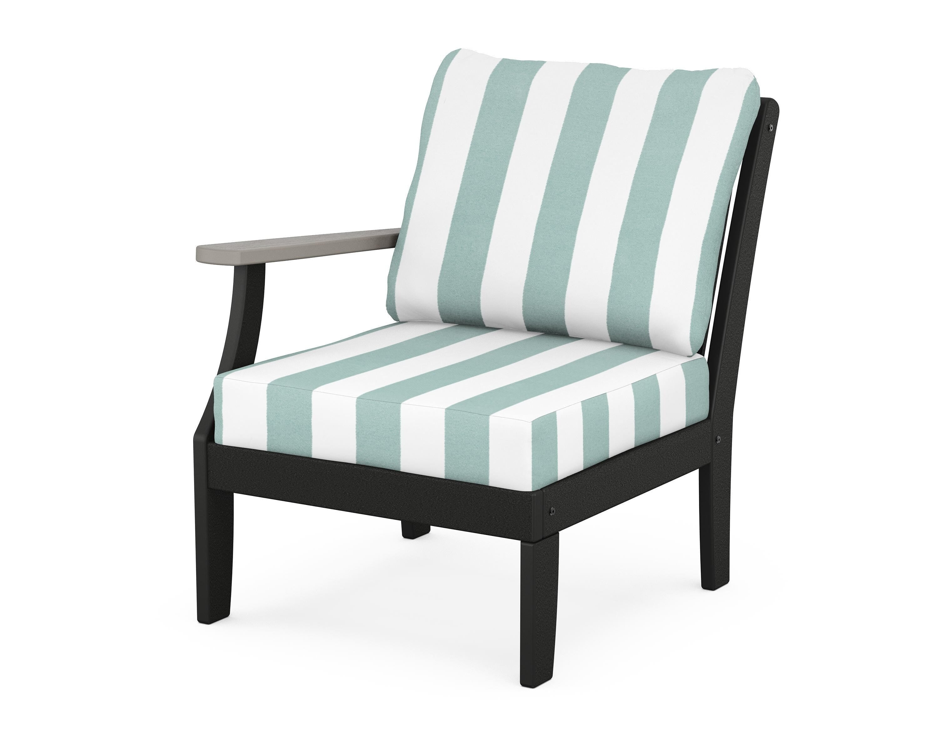 POLYWOOD® Braxton Modular Left Arm Chair in Black / Driftwood / Cabana Stripe Glacier Spa