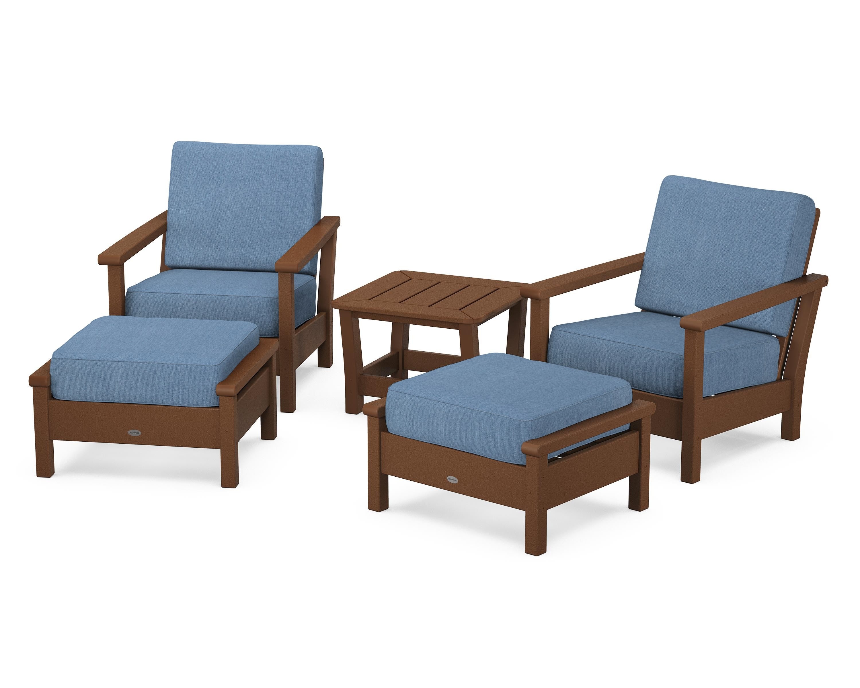 POLYWOOD® Harbour 5-Piece Deep Seating Chair Set in Teak / Sky Blue