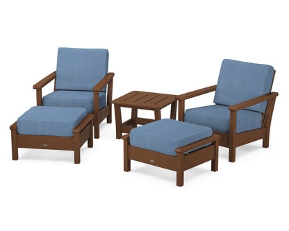POLYWOOD® Harbour 5-Piece Deep Seating Chair Set in Teak / Sky Blue