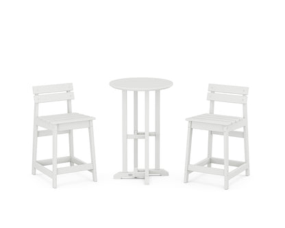 POLYWOOD® Modern Studio Plaza Lowback 3-Piece Bistro Counter Set in White