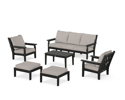 POLYWOOD® Chippendale 6-Piece Lounge Sofa Set in Black / Weathered Tweed