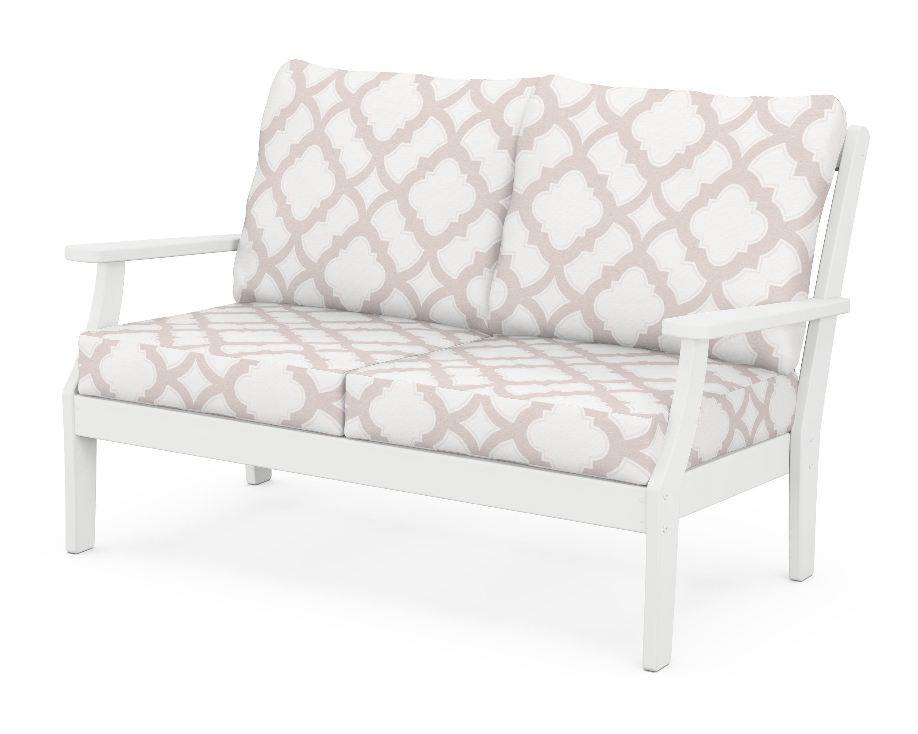 POLYWOOD® Braxton Deep Seating Loveseat in White / Trellis Dune Burlap