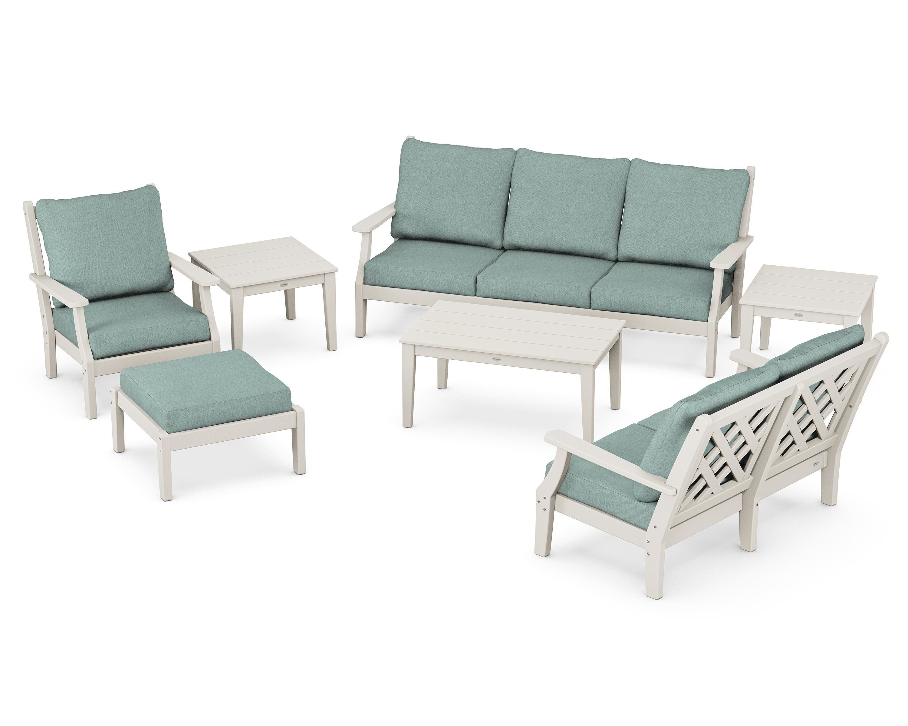 Country Living Wovendale 7-Piece Deep Seating Set in Sand / Glacier Spa