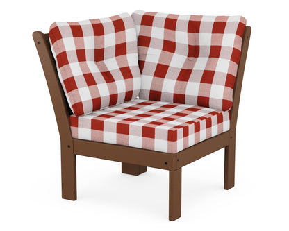 POLYWOOD® Vineyard Modular Corner Chair in Teak / Buffalo Plaid Crimson