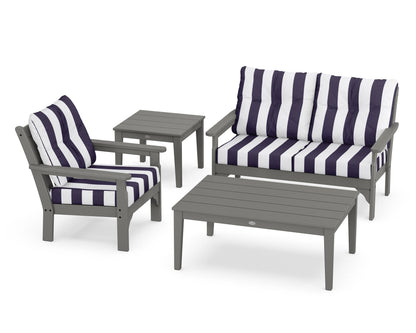 POLYWOOD® Vineyard 4-Piece Deep Seating Set in Slate Grey / Cabana Stripe Navy