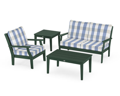 POLYWOOD® Braxton 4-Piece Deep Seating Set in Green / Buffalo Plaid Sky Blue