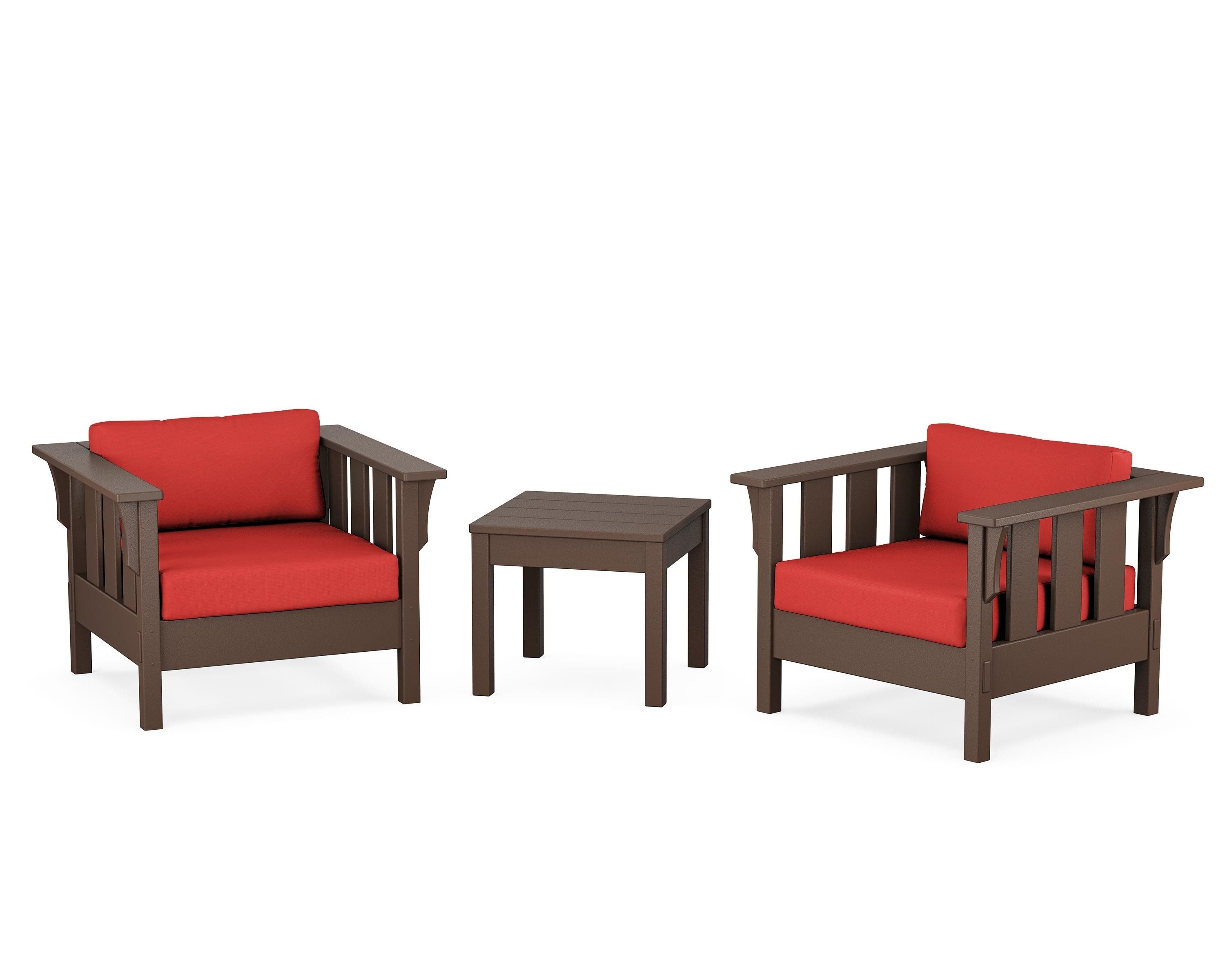 Martha Stewart by POLYWOOD® Acadia 3-Piece Deep Seating Set in Mahogany / Crimson Linen