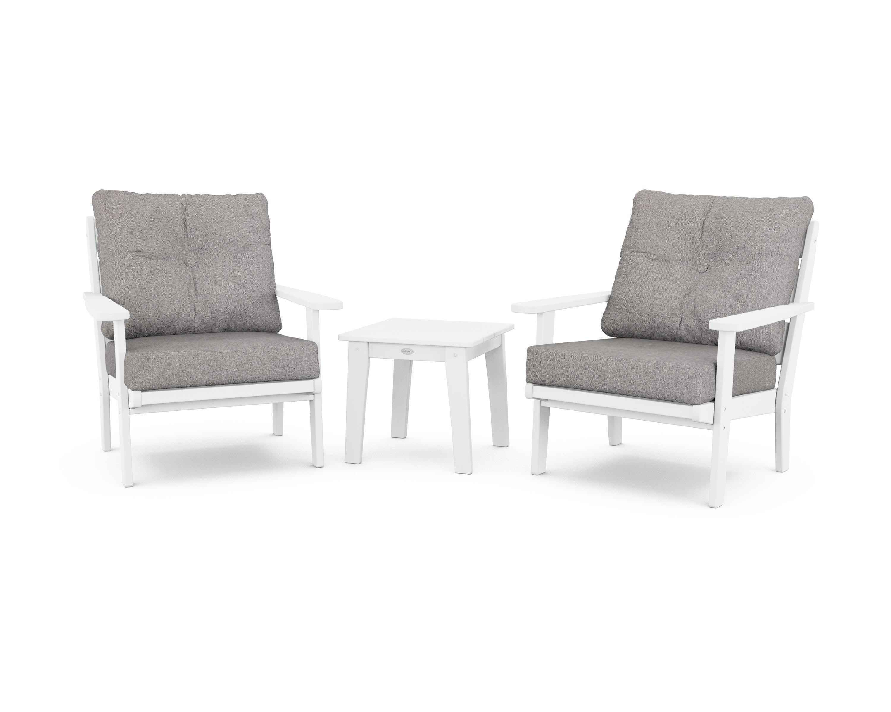 POLYWOOD® Lakeside 3-Piece Deep Seating Chair Set in White / Grey Mist