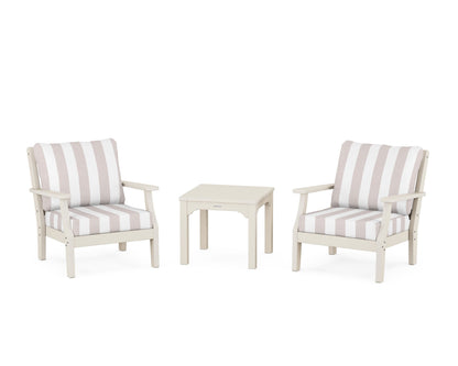 Martha Stewart by POLYWOOD® Chinoiserie 3-Piece Deep Seating Set in Sand / Cabana Stripe Dune Burlap