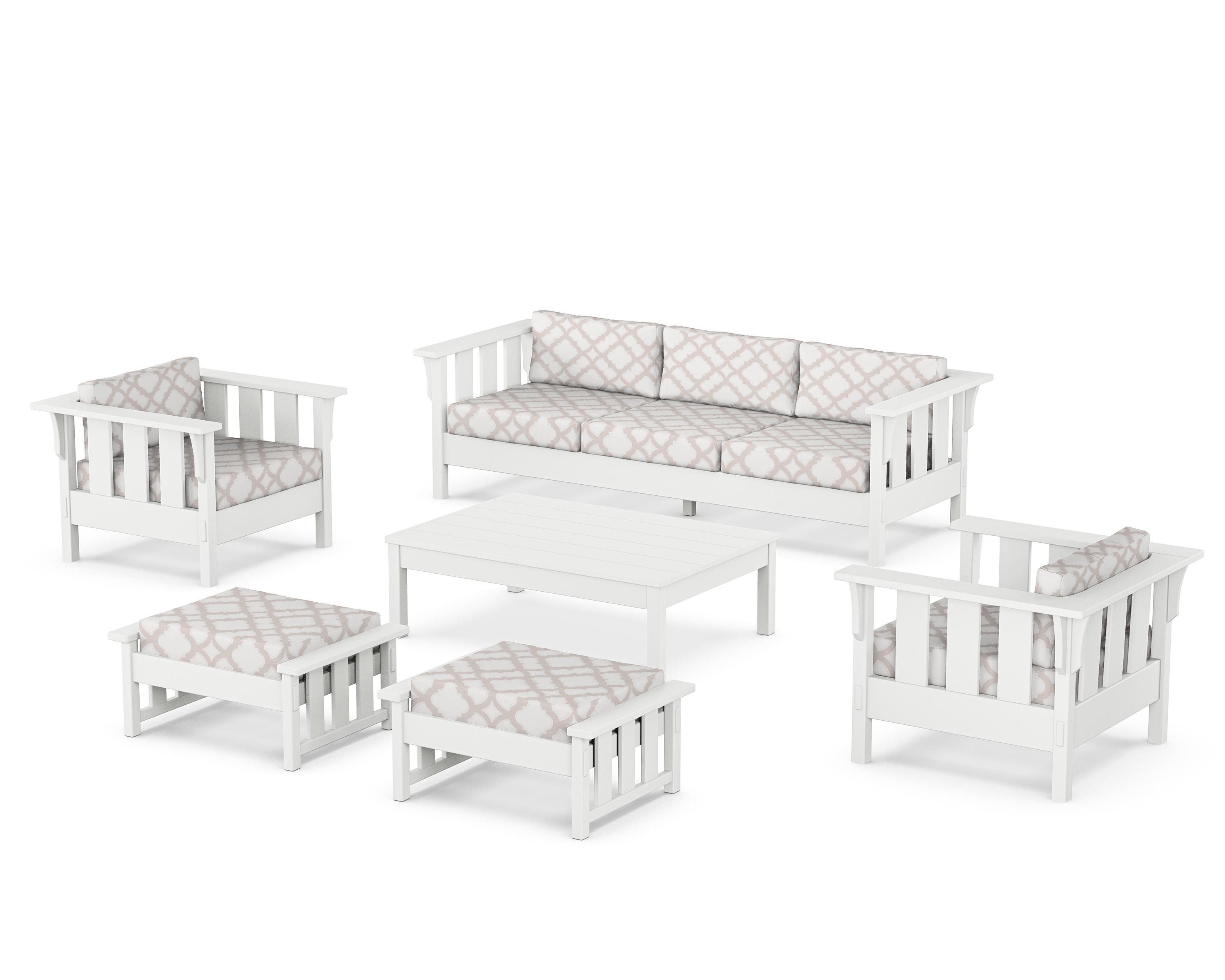 Martha Stewart by POLYWOOD® Acadia 6-Piece Lounge Sofa Set in White / Trellis Dune Burlap
