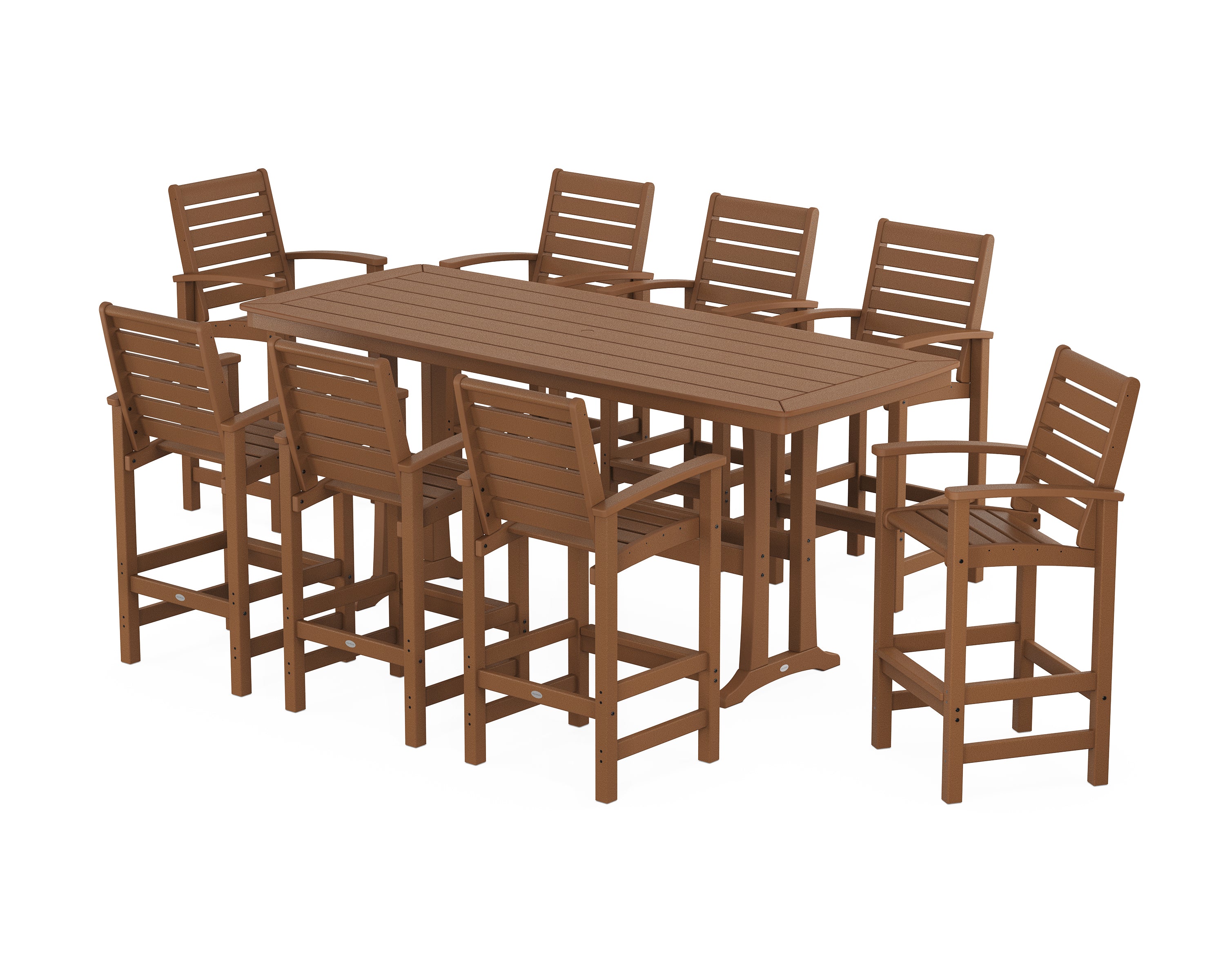 POLYWOOD® Signature 9-Piece Bar Set with Trestle Legs in Teak